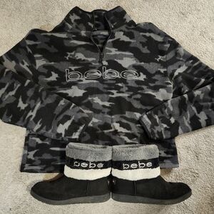 Bebe Black and Gray Camo Fleece Set with Boots